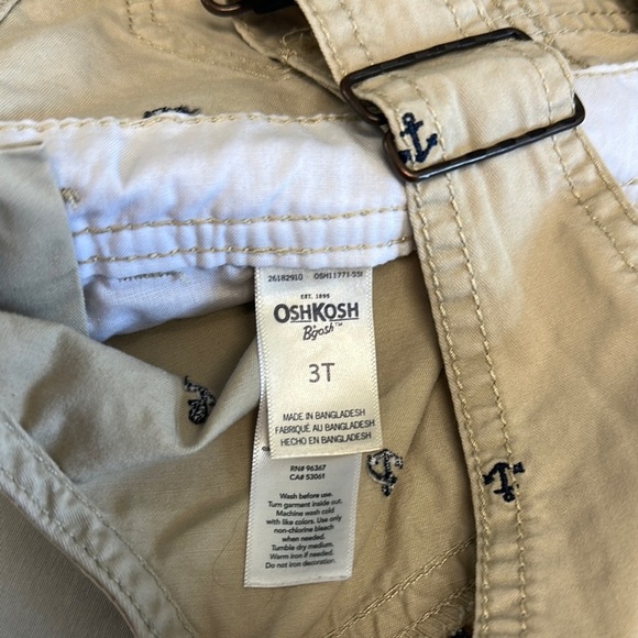 OshKosh B'gosh Tan Overall shorts w/ anchor design & adjustable shoulder straps - Picture 2 of 5